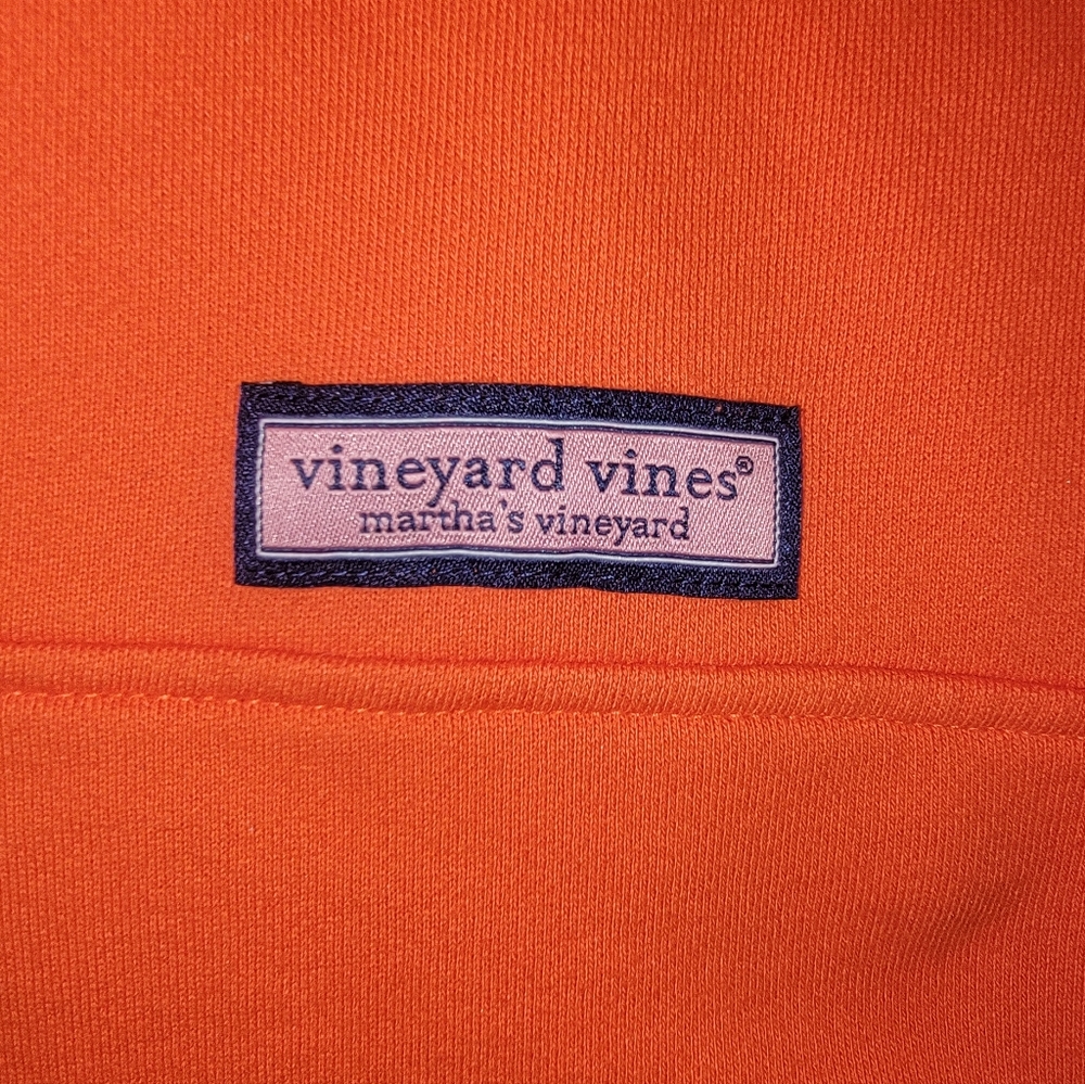 Mens Sz M Vineyard Vines Bright Orange 1/4 Zip Sweatshirt White Trim - Picture 9 of 11